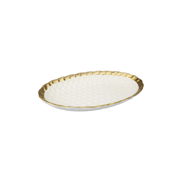 White & Gold Oval Tray Image 1