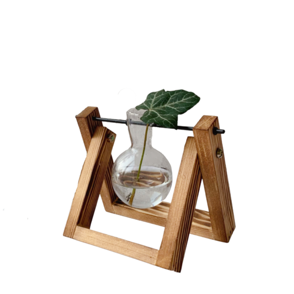 Glass Planter Bulb Vase with Wooden Stand Image 1