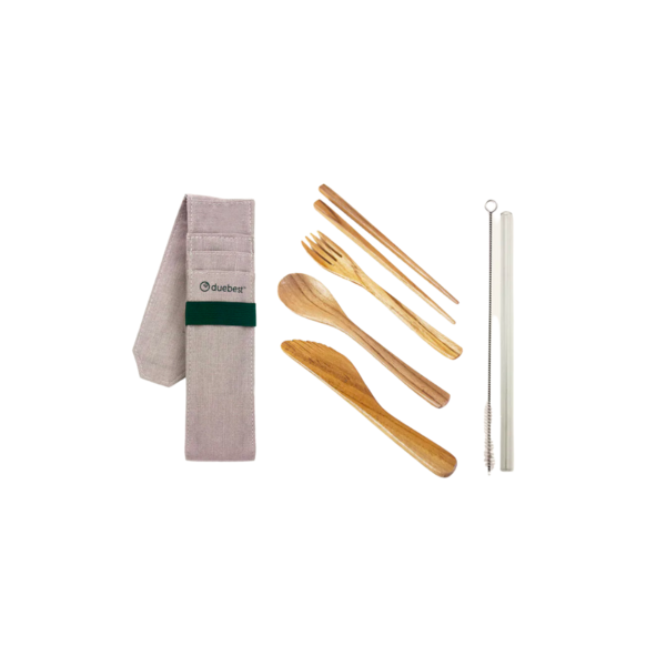 Reusable Wooden Cutlery and Straw Set Image 1