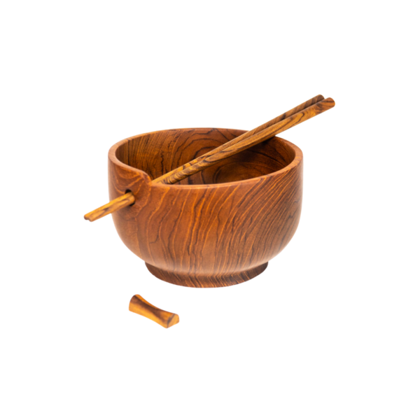 Ramen Teak Wood Bowl with Chopsticks Image 1