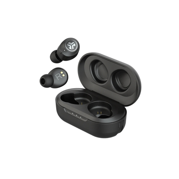 Product images of JLAB JBuds Air ANC Earbuds, including in model's ear for scale
