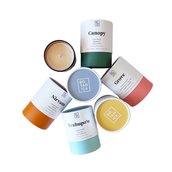 Product and lifestyle images of Botanica Best-Sellers Candle Collection