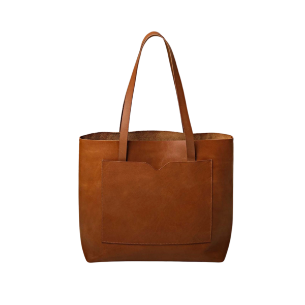 Product and lifestyle images of Leather Wide Tote Bag