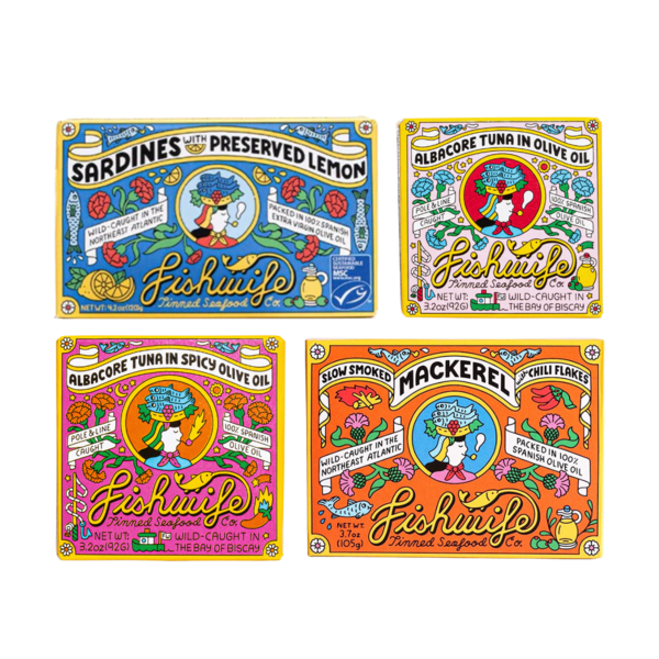 Product images of various tinned fish from Fishwife