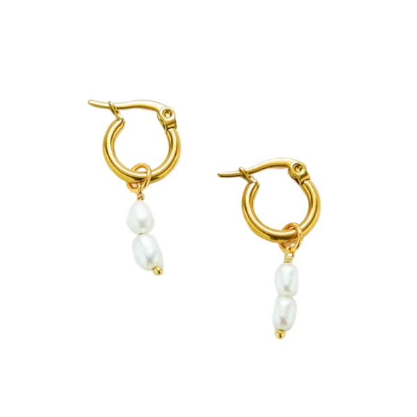Product images of Double Pearl Huggie Hoops