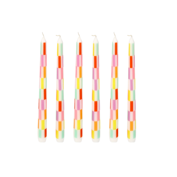 Product images of Multi Colored Check Taper Dinner Candles