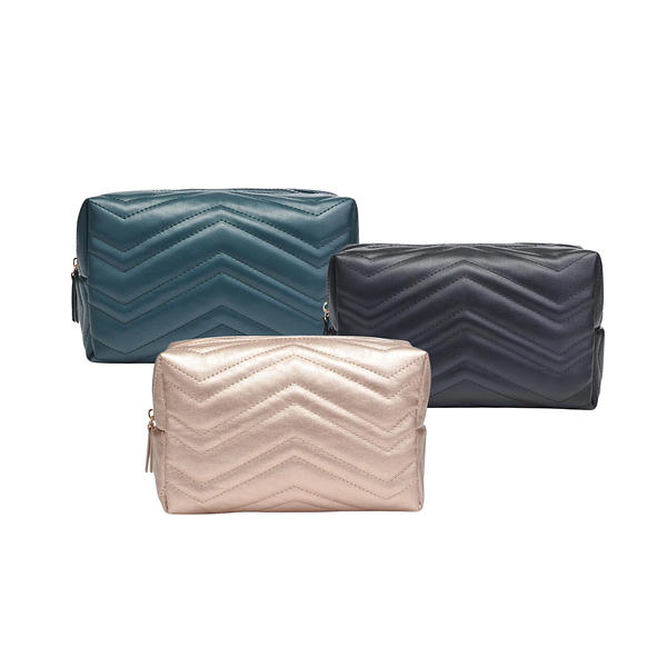 Chevron Vegan Leather Cosmetic Pouch